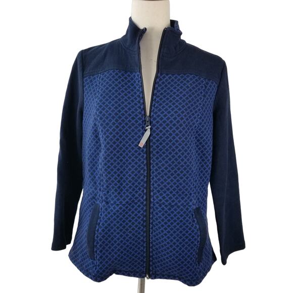 Talbots Blue Zip Up Houndstooth Jacket Pockets Lined Nice Size Med P - Picture 1 of 8